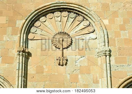 Wall Of Svetitskhoveli Cathedral Is Decorated With Stone Carving In Mtskheta, Georgia