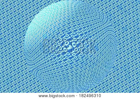 Transparent sphere on blue binary code background