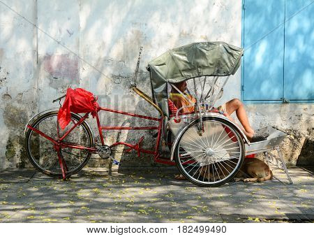 Rickshaw On Streets In Penang, Malaysia