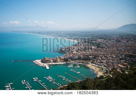 Italy island Sicily coast landscape with blue sky