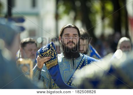 Kiev, Ukraine - 28 August 2016: Deacon At The Divine Liturgy At The Kiev-pechersk Lavra.