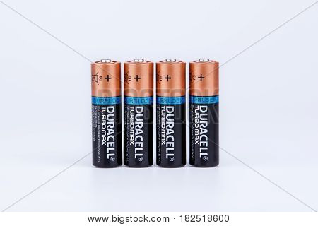 Riga, Latvia - April 18, 2017: Duracell Batteries, Duracell is an American brand of batteries and smart power solutions