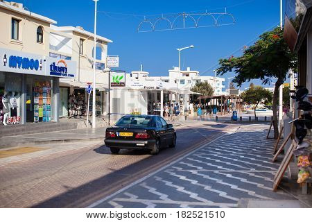 CYPRUS, PROTARAS - 19 SEPTEMBER 2015: Central street in Protaras