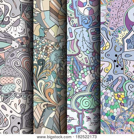 Set Of Tracery Colorful Seamless Patterns.