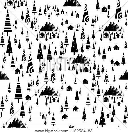 Scandinavian seamless interior pattern with fir-tree. Geometric abstract background. Stock vector.