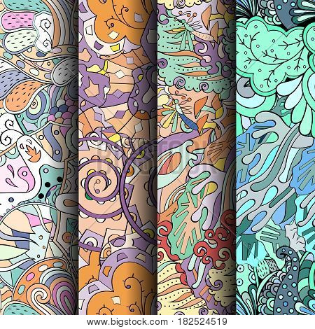 Set Of Tracery Colorful Seamless Patterns.