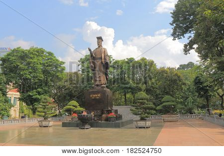 HANOI VIETNAM - NOVEMBER 22, 2016: Ly Thai To statue park Hanoi Vietnam. Ly Thai To was Annams first emperor and the founder of the Later Ly Dynasty