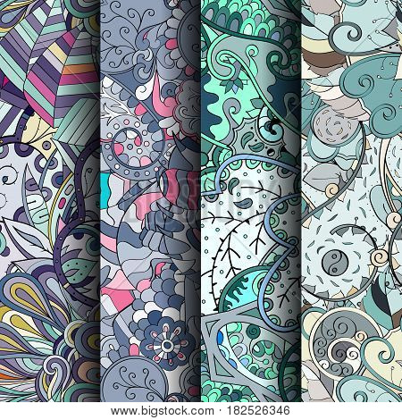 Set Of Tracery Colorful Seamless Patterns.