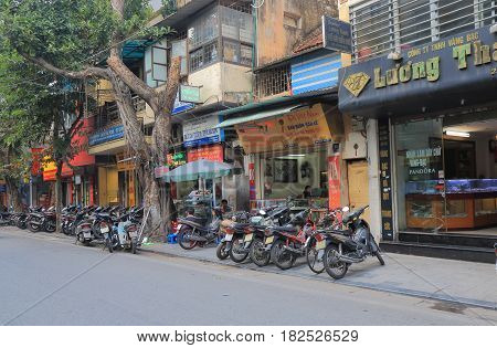 HANOI VIETNAM - NOVEMBER 22, 2016: Unidentified people visit Hang Bac shopping street. Hang Bac street is famous for jewellery shopping.