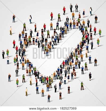 Large group of people in the shape of a check mark on a white background. Yes concept. Vector illustration