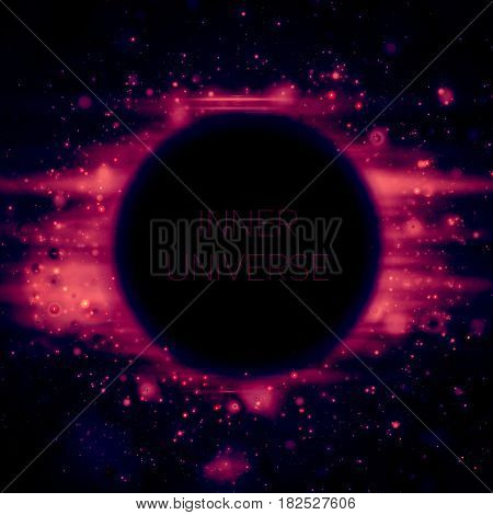 Abstract vector background of strange Black Hole in space. Shining stars falling into darkness. Sparkles of alien stars. Inner universe or subatomic world illustration.