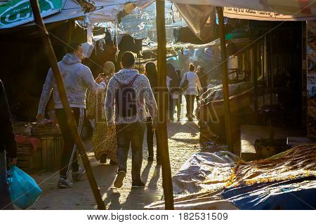 Fes, Morocco - February 28, 2017: Awakening The Morning Market In Fes Medina, Morocco