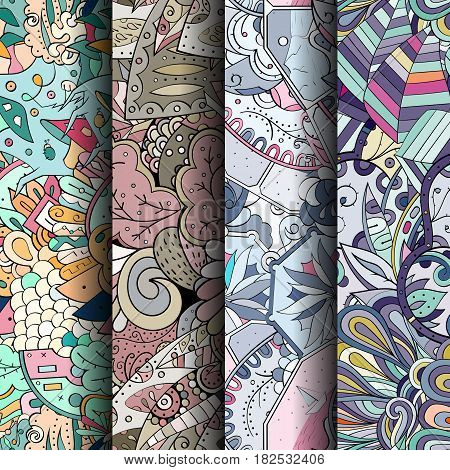 Set Of Tracery Colorful Seamless Patterns.