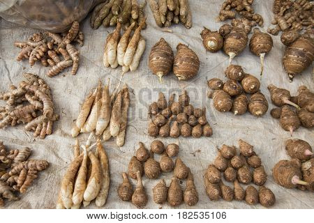 Thailand Chiang Rai Mae Salong Market Fegetable Roots