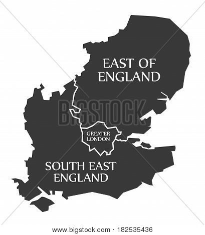 East Of England - Greater London - South East England Map Uk Illustration