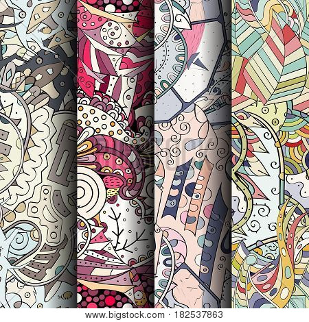 Set Of Tracery Colorful Seamless Patterns.