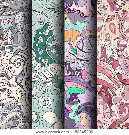 Set Of Tracery Colorful Seamless Patterns.
