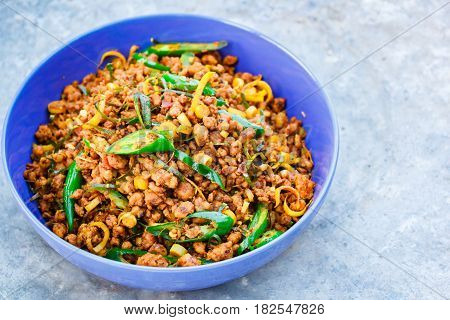 Stir Fried Pork With Yellow Curry Paste, Thai Food.