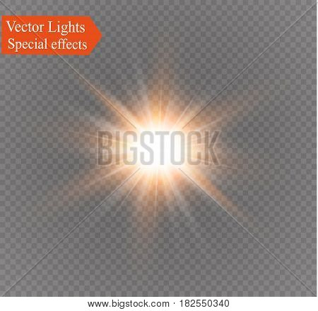 star on a transparent background, light effect, vector illustration. burst with sparkles.Sun.Special effect isolated on transparent background.spark