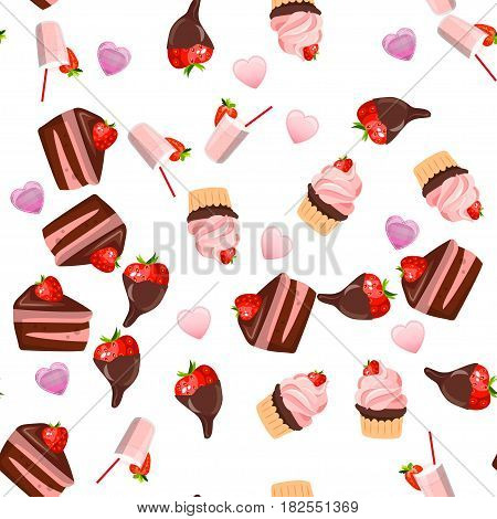 Very high quality original trendy vector seamless pattern with a strawberry chocolate pancake