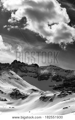 Black And White View On Snow Mountains In Evening