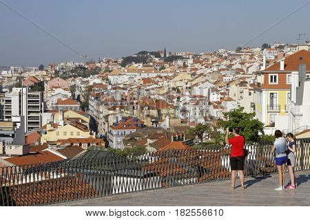 Lisbon, Portugal, April 8, 2017 : A General View Of The City Of Lisbon From A Place Of Bairro Alto