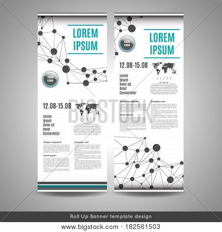 Roll Up banner layout template design with connection background. Flyer or brochure cover design. Stock vector.