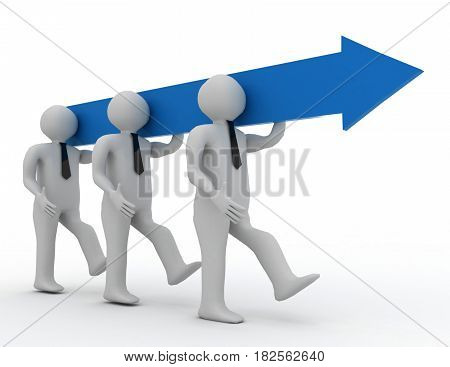 3d men сarry an arrow. Concept of teamwork . rendered illustration