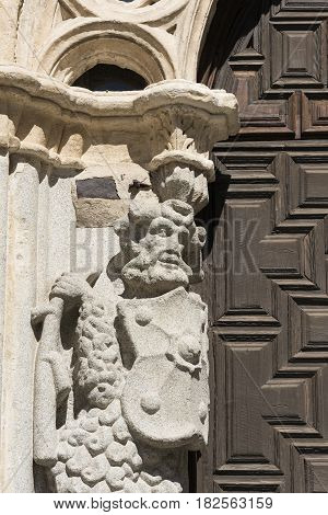 Avila (Castilla y Leon Spain): exterior of the medieval cathedral statue