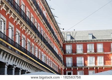 Madrid (Spain): historic buildings in Plaza Mayor the main square of the city