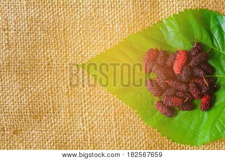 red Mulberry on sackcloth and Healthy fruit