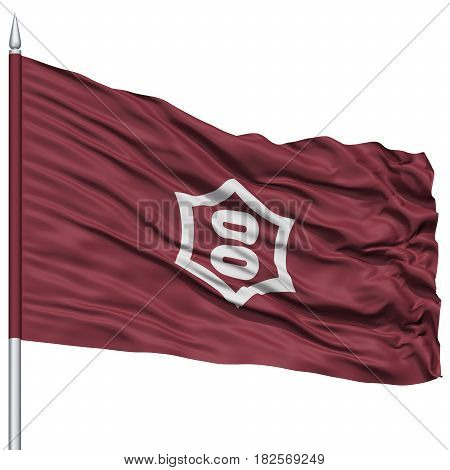 Utsunomiya Capital City Flag on Flagpole, Prefecture of Japan, Isolated on White Background