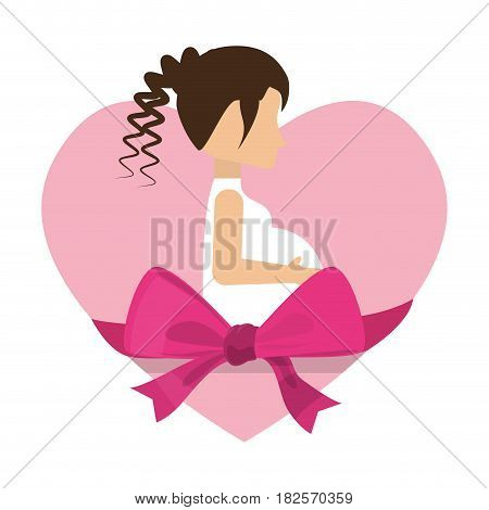 cute mom pregnancy heart and ribbon vector illustration eps 10