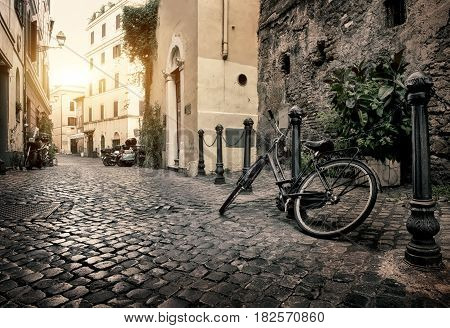 Bike on the street of Trastevere in Rome, Italy