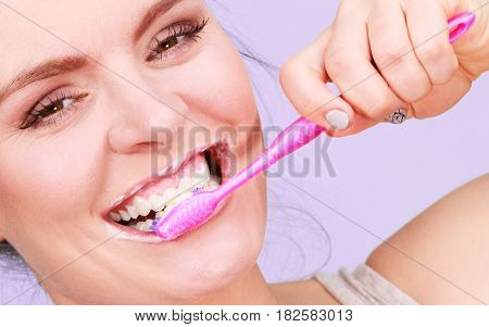 Woman Brushing Cleaning Teeth