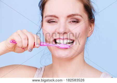 Woman Brushing Cleaning Teeth