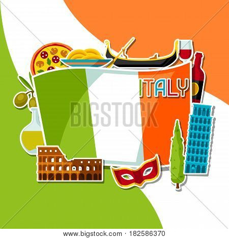 Italy background design. Italian sticker symbols and objects.