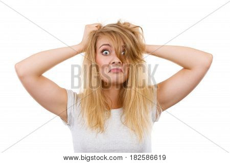 Crazy, Mad Blonde Woman With Messy Hair