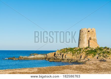 Antique tower in Barisardo shore in Sardinia