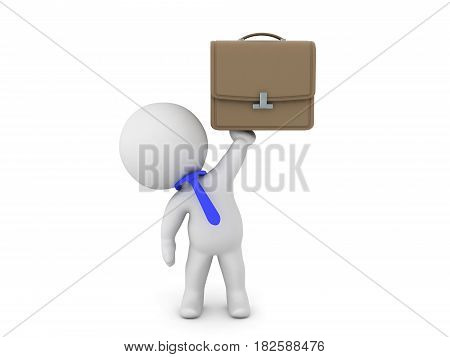 3D Character as white collar worker holding up a briefcase. Typical white collar worker.