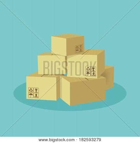 Cartoon boxes set. Cardboard box. Vector flat cartoon stock.