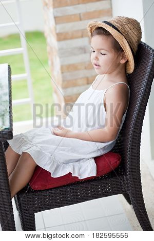 Asian cute girl with summr hat in cafe