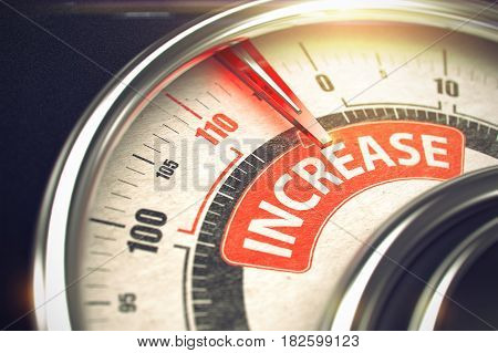 Speed Meter with Red Needle Pointing the Message Increase on Red Label. Increase - Red Label on Conceptual Meter with Needle. Business Mode Concept. 3D Render.