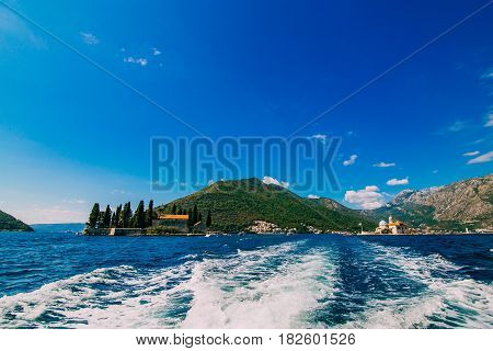 The island of Gospa od Skrpela in the Boko-Kotorsky Gulf near the town of Perast in Montenegro.