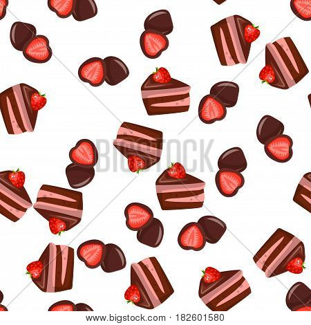 Very high quality original trendy vector seamless pattern with a strawberry in chocolate
