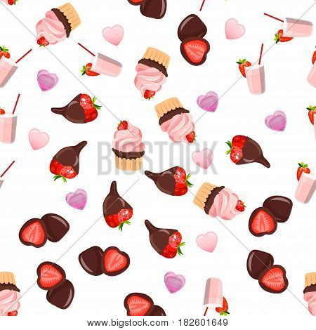 Very high quality original trendy vector seamless pattern with a strawberry in chocolate
