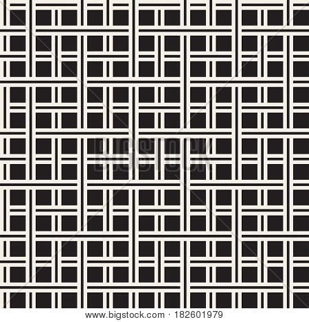Seamless woven stripes lattice pattern. Modern stylish texture. Repeating abstract background with interlacing lines. Simple monochrome grid