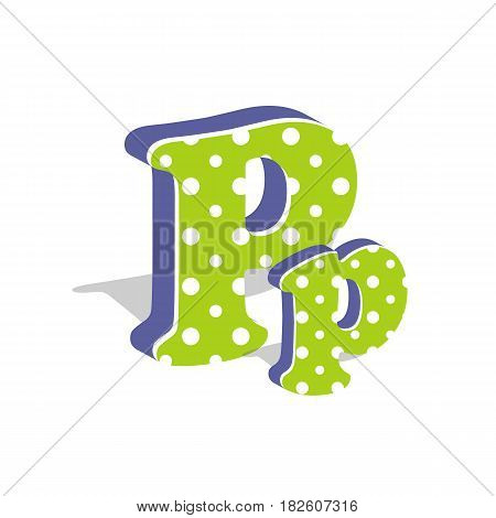 Capital and numeric cute dotted 3d letter P isolated on white background. Vector illustration. Element for design. Kids alphabet.
