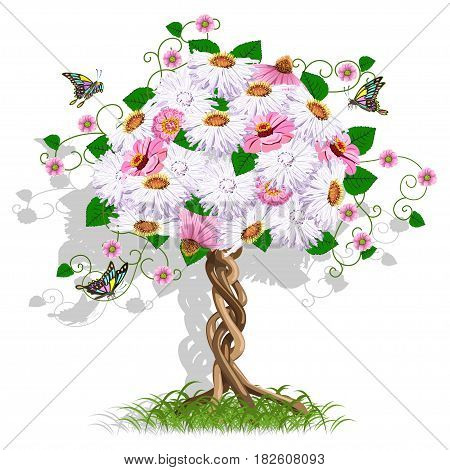 Art flower tree. Isolated vector illustration on white background