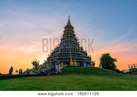 Wat Huai Pla Kung (Temple) in Chiang Rai,Thailand.APR 20,2017 Wat Huai Pla Kung temple the pagoda in Chinese style in Chiangrai province of Thailand.well known worldwide. Opened on 19 November 2005
